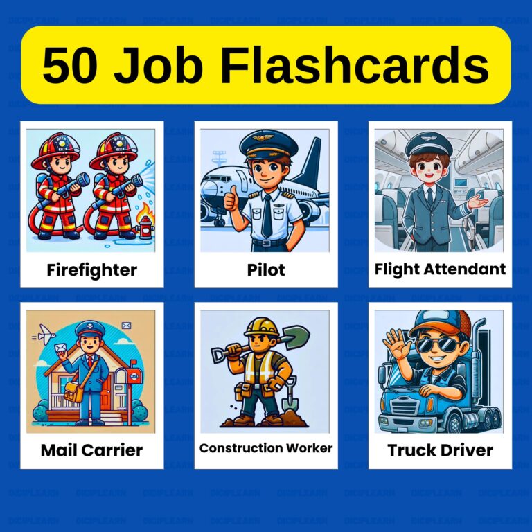 50 Printable English Jobs | Occupations Flashcards with Fun Cartoon Illustrations – Vocabulary for Kids, ESL, Homeschool | Montessori
