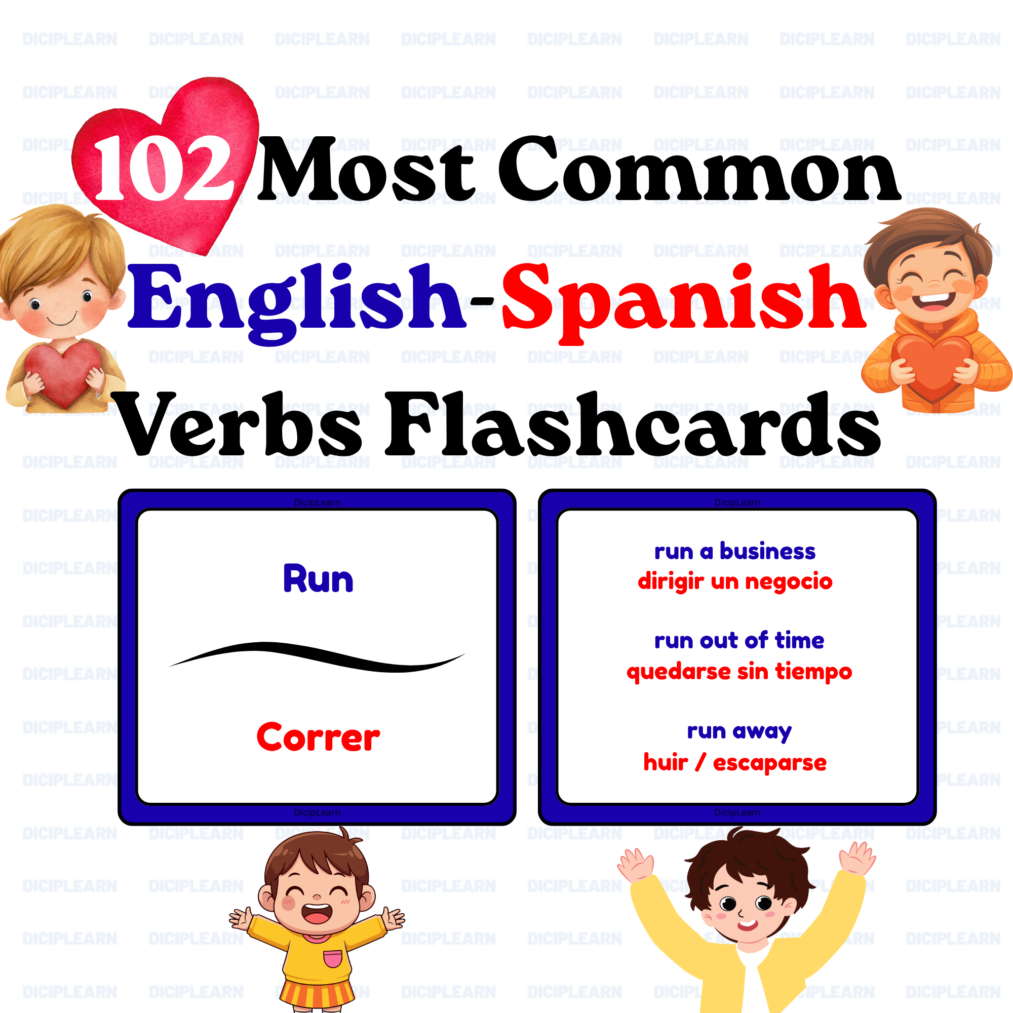102 Common English Spanish Verbs Flashcards with Collocations | Montessori | ESL | EFL | Language Learning