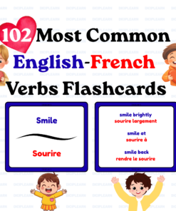 102 Common English French Verbs Flashcards with Collocations | Vocabulary | Bilingual | Language Chart | Toddler Flashcards