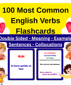 102 Common English Verbs Printable Flashcards with Meanings, Collocations and Example Sententces Practice | ESL EFL Study Cards - Montessori