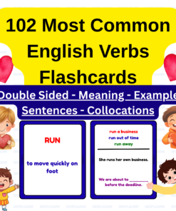 102 Common English Verbs Printable Flashcards with Meanings, Collocations and Example Sententces Practice | ESL EFL Study Cards – Montessori